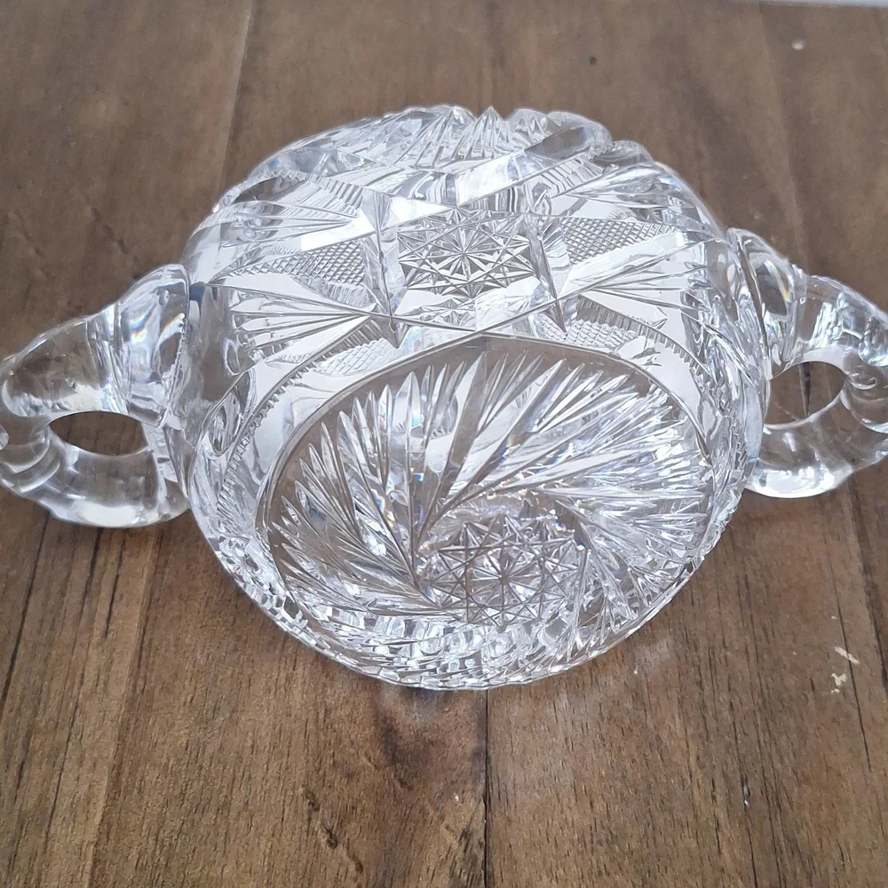 Vintage Pressed Glass Sugar Bowl – Starburst Pattern with Handles